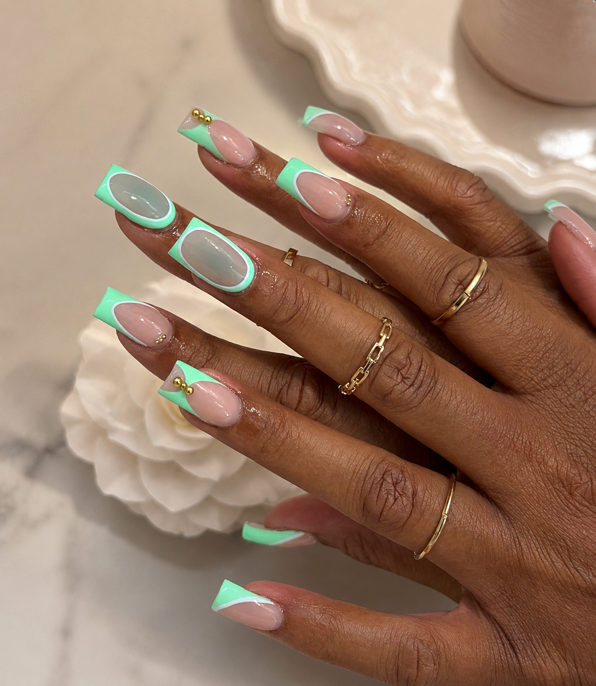 Mint green French tip set